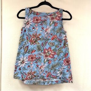 Loft light blue floral a-line sleeveless tank top, high low hem, size XS